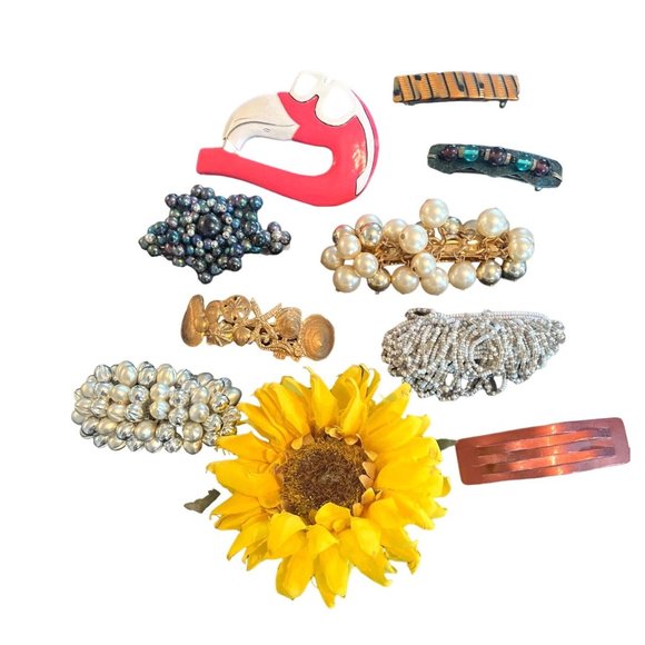 Accessories - Lot of 10 Vintage Barrettes Flamingo Sunflower Beads Pearl 1980's